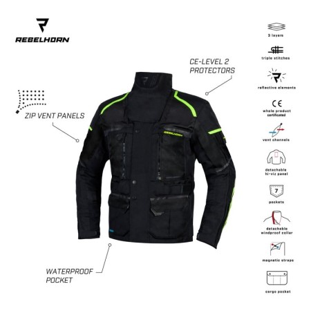 KURTKA TEKSTYLNA REBELHORN CUBBY IV BLACK/FLO YELLOW XXS