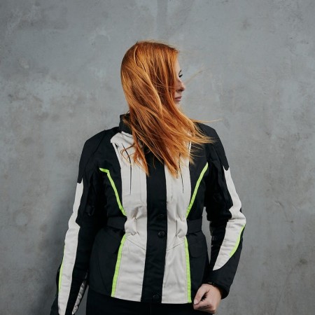 KURTKA MOTOCYKLOWA TEKSTYLNA DAMSKA OZONE SAHARA BLACK FLUO YELLOW WXS
