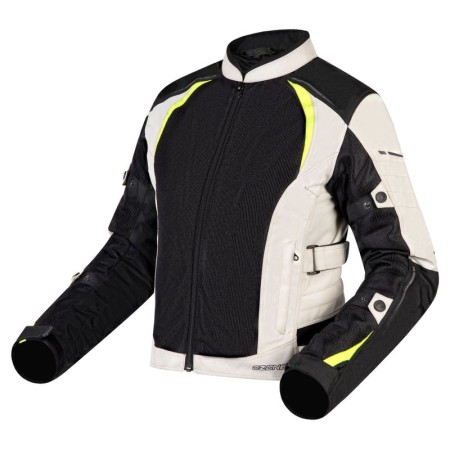 KURTKA MOTOCYKLOWA TEKSTYLNA DAMSKA OZONE FLOW BLACK GREY FLUO YELLOW WXXS