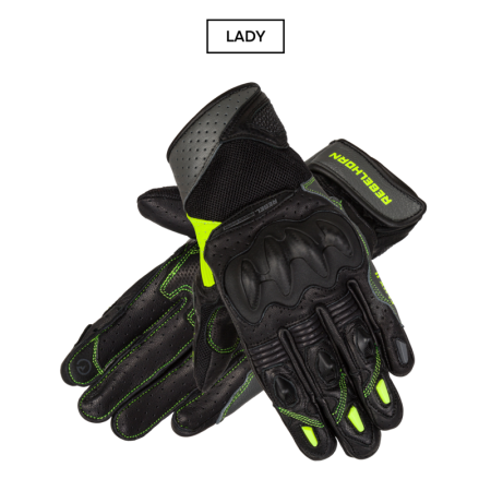 RĘKAWICE MOTOCYKLOWE DAMSKIE REBELHORN FLUX 2 BLACK FLUO YELLOW WL