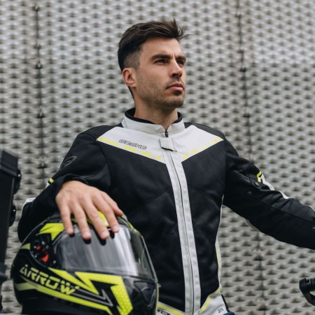 KURTKA MOTOCYKLOWA TEKSTYLNA OZONE JET 2 BLACK FLUO YELLOW