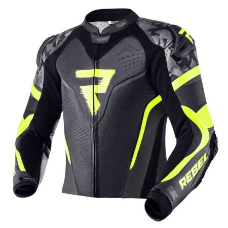 KURTKA MOTOCYKLOWA SKÓRZANA REBELHORN REBEL BLACK FLUO YELLOW 48
