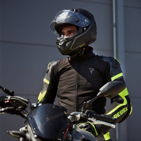 KURTKA MOTOCYKLOWA SKÓRZANA REBELHORN REBEL BLACK FLUO YELLOW 48