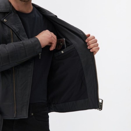 KURTKA MOTOCYKLOWA SKÓRZANA OZONE RAMONES MODERN MATT BLACK