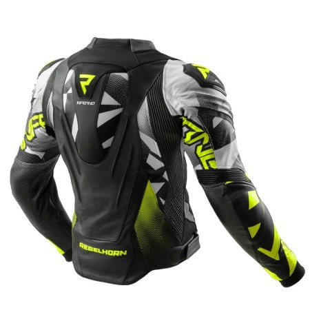KURTKA MOTOCYKLOWA SKÓRZANA REBELHORN INFERNO BLACK WHITE FLUO YELLOW 46