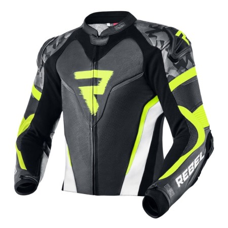 KURTKA MOTOCYKLOWA SKÓRZANA REBELHORN REBEL BLACK WHITE FLUO YELLOW 46