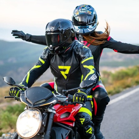 KURTKA MOTOCYKLOWA SKÓRZANA REBELHORN REBEL BLACK WHITE FLUO YELLOW 46