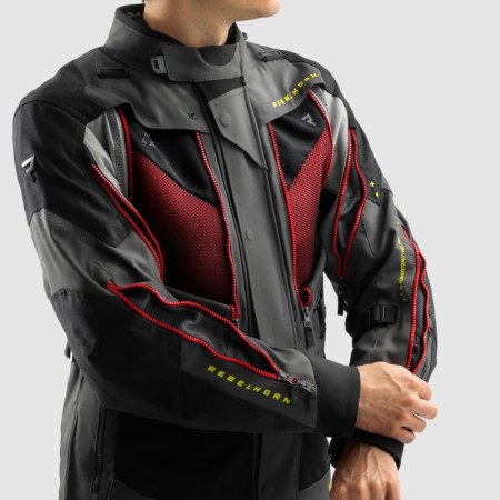 KURTKA MOTOCYKLOWA TEKSTYLNA REBELHORN HARDY 3.0 DARK GREY BLACK FLUO YELLOW