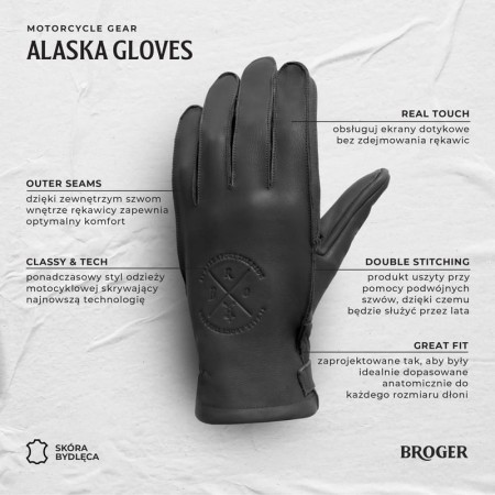 RĘKAWICE SKÓRZANE BROGER ALASKA LADY BLACK DL