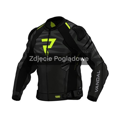 KURTKA MOTOCYKLOWA SKÓRZANA REBELHORN VANDAL 2 BLACK GREY FLUO YELLOW 46