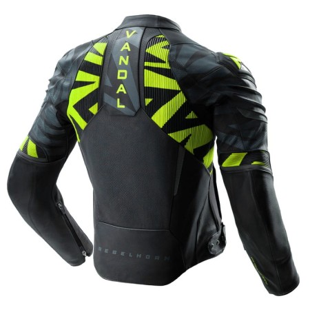 KURTKA MOTOCYKLOWA SKÓRZANA REBELHORN VANDAL 2 BLACK GREY FLUO YELLOW 46