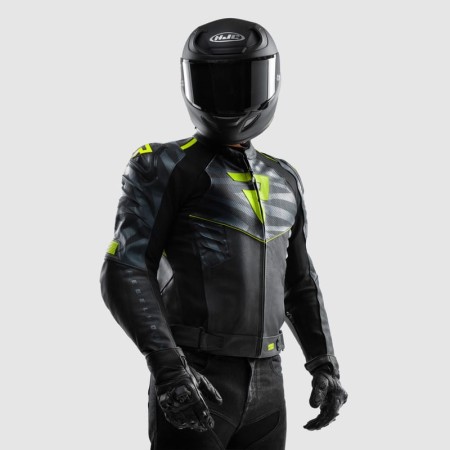 KURTKA MOTOCYKLOWA SKÓRZANA REBELHORN VANDAL 2 BLACK GREY FLUO YELLOW 46