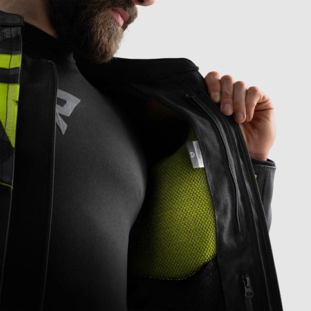 KURTKA MOTOCYKLOWA SKÓRZANA REBELHORN VANDAL 2 BLACK GREY FLUO YELLOW 46
