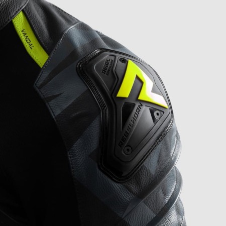 KURTKA MOTOCYKLOWA SKÓRZANA REBELHORN VANDAL 2 BLACK GREY FLUO YELLOW 46