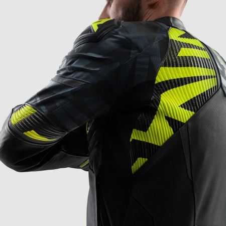 KURTKA MOTOCYKLOWA SKÓRZANA REBELHORN VANDAL 2 BLACK GREY FLUO YELLOW 46