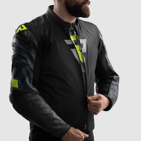 KURTKA MOTOCYKLOWA SKÓRZANA REBELHORN VANDAL 2 BLACK GREY FLUO YELLOW 46