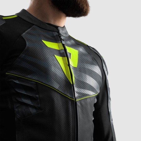 KURTKA MOTOCYKLOWA SKÓRZANA REBELHORN VANDAL 2 BLACK GREY FLUO YELLOW 46