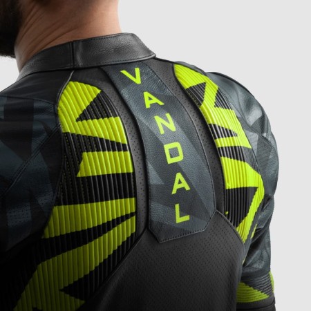 KURTKA MOTOCYKLOWA SKÓRZANA REBELHORN VANDAL 2 BLACK GREY FLUO YELLOW 46
