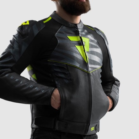 KURTKA MOTOCYKLOWA SKÓRZANA REBELHORN VANDAL 2 BLACK GREY FLUO YELLOW 46