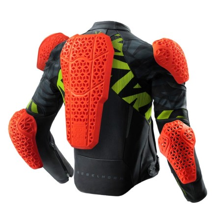 KURTKA MOTOCYKLOWA SKÓRZANA REBELHORN VANDAL 2 BLACK GREY FLUO YELLOW 46