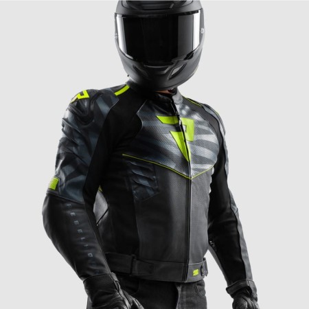 KURTKA MOTOCYKLOWA SKÓRZANA REBELHORN VANDAL 2 BLACK GREY FLUO YELLOW 46