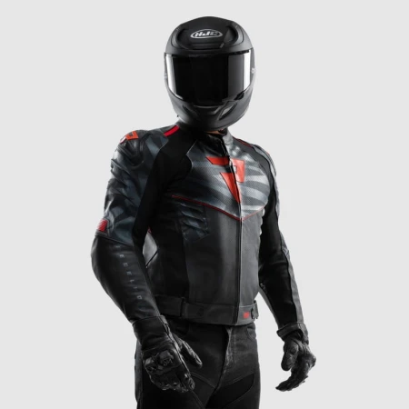 KURTKA MOTOCYKLOWA SKÓRZANA REBELHORN VANDAL 2 BLACK GREY FLUO RED 46