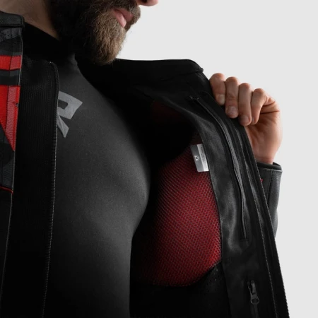KURTKA MOTOCYKLOWA SKÓRZANA REBELHORN VANDAL 2 BLACK GREY FLUO RED 46