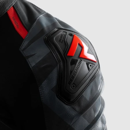 KURTKA MOTOCYKLOWA SKÓRZANA REBELHORN VANDAL 2 BLACK GREY FLUO RED 46