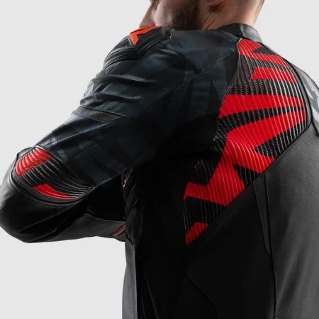 KURTKA MOTOCYKLOWA SKÓRZANA REBELHORN VANDAL 2 BLACK GREY FLUO RED 46