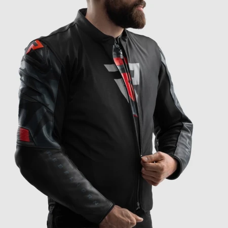 KURTKA MOTOCYKLOWA SKÓRZANA REBELHORN VANDAL 2 BLACK GREY FLUO RED 46
