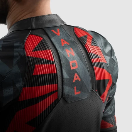 KURTKA MOTOCYKLOWA SKÓRZANA REBELHORN VANDAL 2 BLACK GREY FLUO RED 46