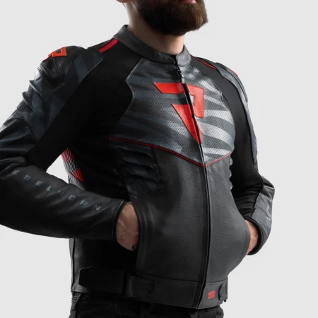 KURTKA MOTOCYKLOWA SKÓRZANA REBELHORN VANDAL 2 BLACK GREY FLUO RED 46