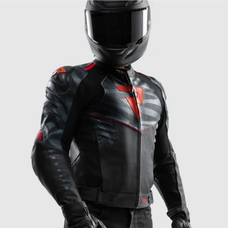 KURTKA MOTOCYKLOWA SKÓRZANA REBELHORN VANDAL 2 BLACK GREY FLUO RED 46