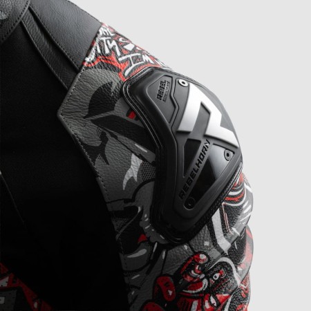 KURTKA MOTOCYKLOWA SKÓRZANA REBELHORN VANDAL 2 CRUZE BLACK DARK GREY RED 46