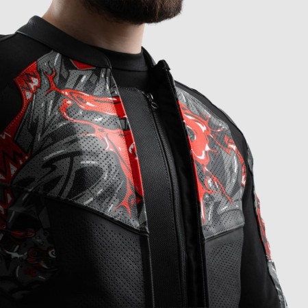 KURTKA MOTOCYKLOWA SKÓRZANA REBELHORN VANDAL 2 CRUZE BLACK DARK GREY RED 46