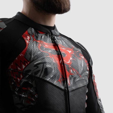 KURTKA MOTOCYKLOWA SKÓRZANA REBELHORN VANDAL 2 CRUZE BLACK DARK GREY RED 46