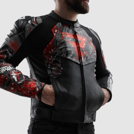 KURTKA MOTOCYKLOWA SKÓRZANA REBELHORN VANDAL 2 CRUZE BLACK DARK GREY RED 46