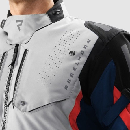 KURTKA MOTOCYKLOWA TEKSTYLNA REBELHORN HIKER 4 LIGHT GREY BLUE RED