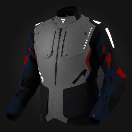 KURTKA MOTOCYKLOWA TEKSTYLNA REBELHORN HIKER 4 LIGHT GREY BLUE RED