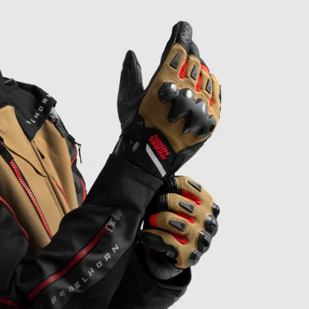 RĘKAWICE MOTOCYKLOWE REBELHORN DEFENDER DESERT BLACK RED