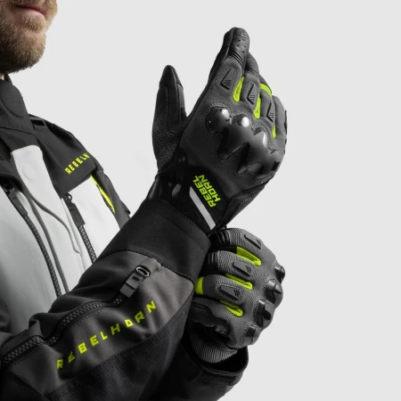 RĘKAWICE MOTOCYKLOWE REBELHORN DEFENDER BLACK GREY FLUO YELLOW
