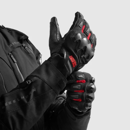 RĘKAWICE MOTOCYKLOWE REBELHORN DEFENDER BLACK RED