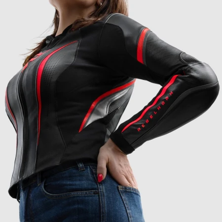 KURTKA MOTOCYKLOWA SKÓRZANA DAMSKA REBELHORN DIVA ST BLACK RED WHITE W32
