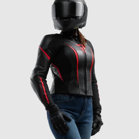 KURTKA MOTOCYKLOWA SKÓRZANA DAMSKA REBELHORN DIVA ST BLACK RED WHITE W32