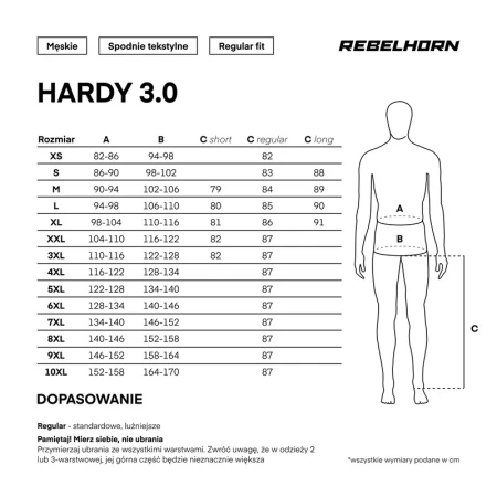 SPODNIE MOTOCYKLOWE TEKSTYLNE REBELHORN HARDY 3.0 BLACK (DŁUGA NOGAWKA) L-S