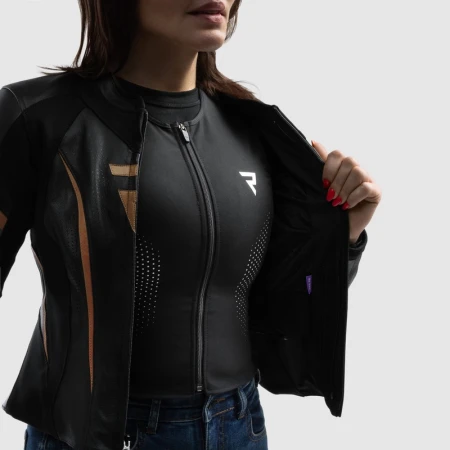 KURTKA MOTOCYKLOWA SKÓRZANA DAMSKA REBELHORN DIVA ST BLACK GOLD W32