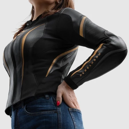KURTKA MOTOCYKLOWA SKÓRZANA DAMSKA REBELHORN DIVA ST BLACK GOLD W32