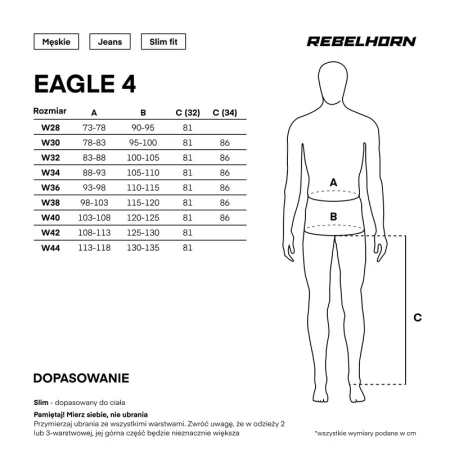 JEANSY MOTOCYKLOWE REBELHORN EAGLE 4 BLACK SLIM FIT 28/32
