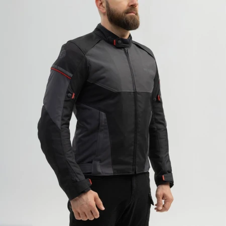 KURTKA MOTOCYKLOWA TEKSTYLNA BROGER GRID BLACK DARK GREY RED