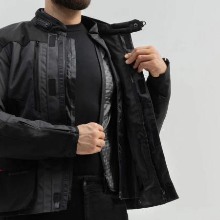 KURTKA MOTOCYKLOWA TEKSTYLNA BROGER OVERLAND BLACK DARK GREY RED